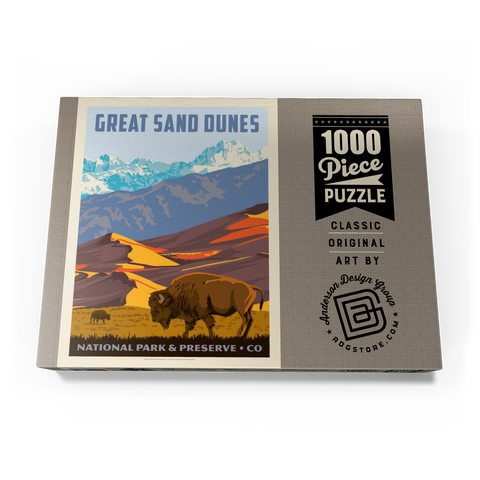 Darstellung des Puzzle Motivs Great Sand Dunes National Park: Bison, Vintage Poster Great Sand Dunes National Park: Bison, Vintage Poster 1000 Puzzle Schachtel Ansicht3