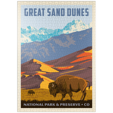 Darstellung des Puzzle Motivs Great Sand Dunes National Park: Bison, Vintage Poster puzzleplate Great Sand Dunes National Park: Bison, Vintage Poster 1000 Puzzle