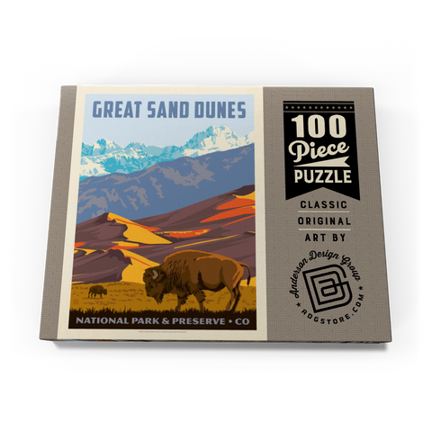 Darstellung des Puzzle Motivs Great Sand Dunes National Park: Bison, Vintage Poster Great Sand Dunes National Park: Bison, Vintage Poster 100 Puzzle Schachtel Ansicht3