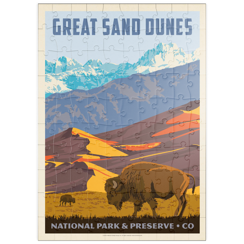 Darstellung des Puzzle Motivs Great Sand Dunes National Park: Bison, Vintage Poster puzzleplate Great Sand Dunes National Park: Bison, Vintage Poster 100 Puzzle