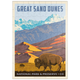 Darstellung des Puzzle Motivs Great Sand Dunes National Park: Bison, Vintage Poster - Puzzleteile: 100