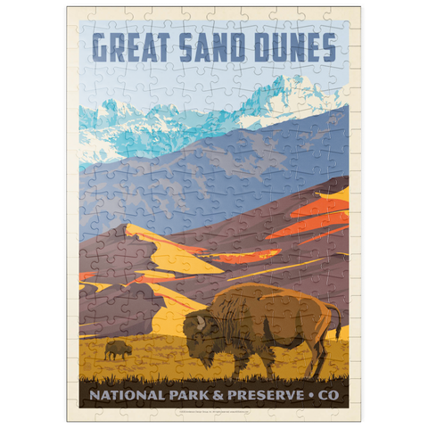 Darstellung des Puzzle Motivs Great Sand Dunes National Park: Bison, Vintage Poster puzzleplate Great Sand Dunes National Park: Bison, Vintage Poster 200 Puzzle