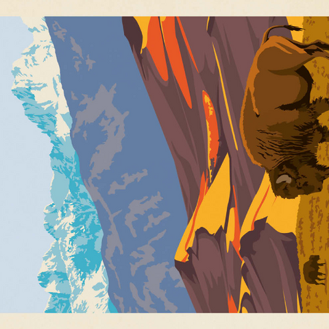 Darstellung des Puzzle Motivs Great Sand Dunes National Park: Bison, Vintage Poster Great Sand Dunes National Park: Bison, Vintage Poster 200 Puzzle 3D Modell