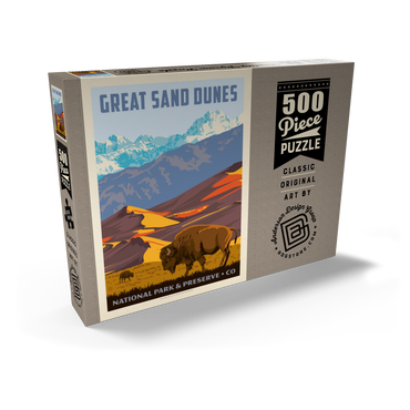 Darstellung des Puzzle Motivs Great Sand Dunes National Park: Bison, Vintage Poster 500 Puzzle Schachtel Ansicht2
