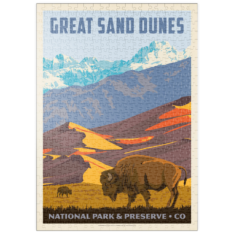 Darstellung des Puzzle Motivs Great Sand Dunes National Park: Bison, Vintage Poster puzzleplate Great Sand Dunes National Park: Bison, Vintage Poster 500 Puzzle