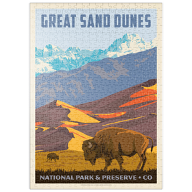 Darstellung des Puzzle Motivs Great Sand Dunes National Park: Bison, Vintage Poster - Puzzleteile: 500