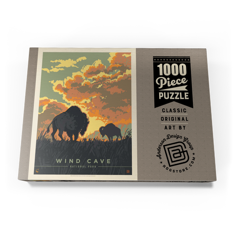 Darstellung des Puzzle Motivs Wind Cave National Park: Bison Sunrise, Vintage Poster Wind Cave National Park: Bison Sunrise, Vintage Poster 1000 Puzzle Schachtel Ansicht3
