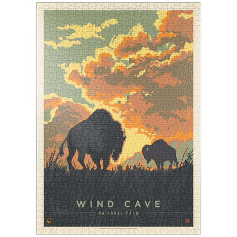 Darstellung des Puzzle Motivs Wind Cave National Park: Bison Sunrise, Vintage Poster puzzleplate Wind Cave National Park: Bison Sunrise, Vintage Poster 1000 Puzzle