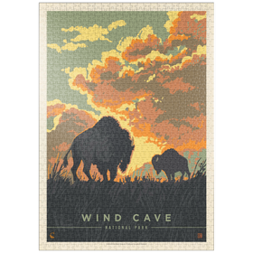 Darstellung des Puzzle Motivs Wind Cave National Park: Bison Sunrise, Vintage Poster - Puzzleteile: 1000