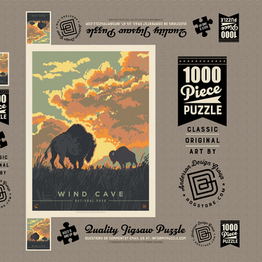 Darstellung des Puzzle Motivs Wind Cave National Park: Bison Sunrise, Vintage Poster 1000 Puzzle Schachtel 3D Modell