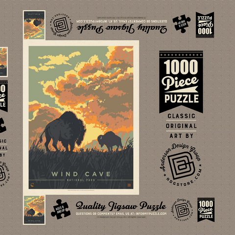 Darstellung des Puzzle Motivs Wind Cave National Park: Bison Sunrise, Vintage Poster Wind Cave National Park: Bison Sunrise, Vintage Poster 1000 Puzzle Schachtel 3D Modell