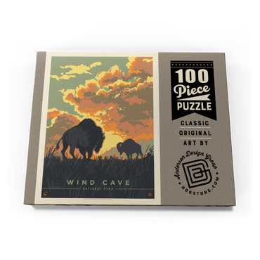 Darstellung des Puzzle Motivs Wind Cave National Park: Bison Sunrise, Vintage Poster 100 Puzzle Schachtel Ansicht3