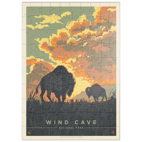 Darstellung des Puzzle Motivs Wind Cave National Park: Bison Sunrise, Vintage Poster puzzleplate Wind Cave National Park: Bison Sunrise, Vintage Poster 100 Puzzle