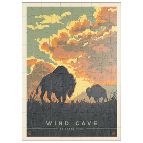 Darstellung des Puzzle Motivs Wind Cave National Park: Bison Sunrise, Vintage Poster - Puzzleteile: 100