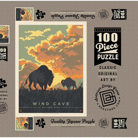 Darstellung des Puzzle Motivs Wind Cave National Park: Bison Sunrise, Vintage Poster Wind Cave National Park: Bison Sunrise, Vintage Poster 100 Puzzle Schachtel 3D Modell