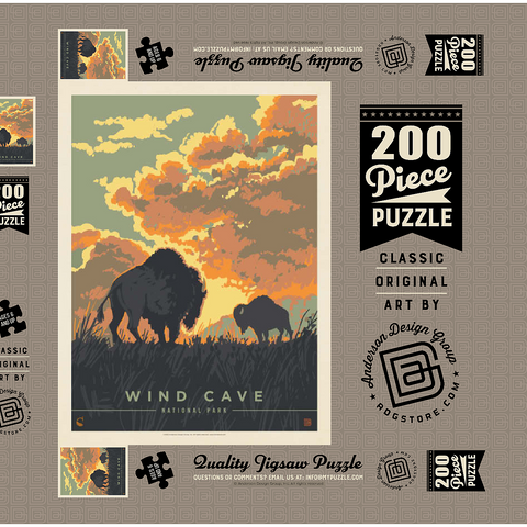 Darstellung des Puzzle Motivs Wind Cave National Park: Bison Sunrise, Vintage Poster Wind Cave National Park: Bison Sunrise, Vintage Poster 200 Puzzle Schachtel 3D Modell