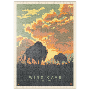 Darstellung des Puzzle Motivs puzzleplate Wind Cave National Park: Bison Sunrise, Vintage Poster 500 Puzzle