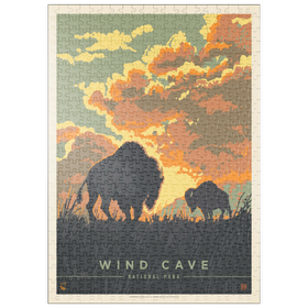Darstellung des Puzzle Motivs Wind Cave National Park: Bison Sunrise, Vintage Poster - Puzzleteile: 500