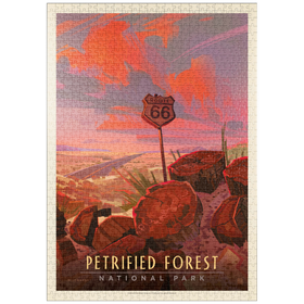 Darstellung des Puzzle-Motivs Petrified Forest National Park: Route 66, Vintage Poster – Puzzleteile: 1000