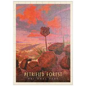 Darstellung des Puzzle Motivs Petrified Forest National Park: Route 66, Vintage Poster - Puzzleteile: 100
