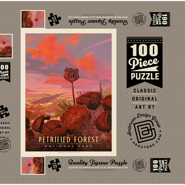 Darstellung des Puzzle Motivs Petrified Forest National Park: Route 66, Vintage Poster 100 Puzzle Schachtel 3D Modell