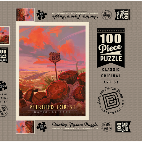 Darstellung des Puzzle Motivs Petrified Forest National Park: Route 66, Vintage Poster Petrified Forest National Park: Route 66, Vintage Poster 100 Puzzle Schachtel 3D Modell