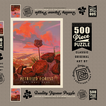 Darstellung des Puzzle Motivs Petrified Forest National Park: Route 66, Vintage Poster 500 Puzzle Schachtel 3D Modell