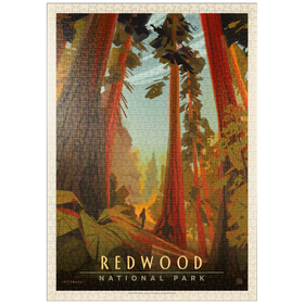 Darstellung des Puzzle Motivs Redwood National Park: Whispering Wind, Vintage Poster - Puzzleteile: 1000