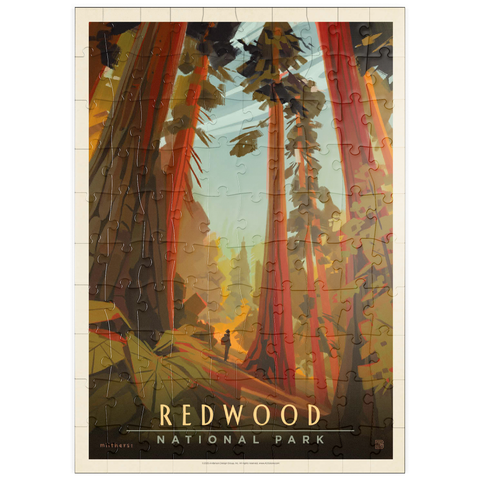 Darstellung des Puzzle Motivs Redwood National Park: Whispering Wind, Vintage Poster puzzleplate Redwood National Park: Whispering Wind, Vintage Poster 100 Puzzle