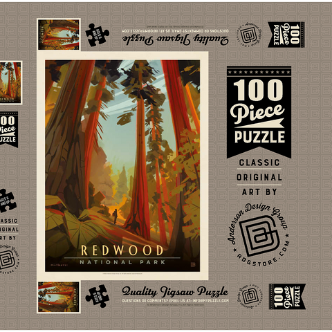 Darstellung des Puzzle Motivs Redwood National Park: Whispering Wind, Vintage Poster Redwood National Park: Whispering Wind, Vintage Poster 100 Puzzle Schachtel 3D Modell