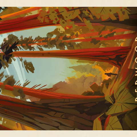 Darstellung des Puzzle Motivs Redwood National Park: Whispering Wind, Vintage Poster Redwood National Park: Whispering Wind, Vintage Poster 200 Puzzle 3D Modell