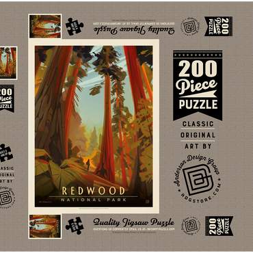 Darstellung des Puzzle Motivs Redwood National Park: Whispering Wind, Vintage Poster 200 Puzzle Schachtel 3D Modell