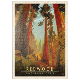 Darstellung des Puzzle Motivs Redwood National Park: Whispering Wind, Vintage Poster - Puzzleteile: 500