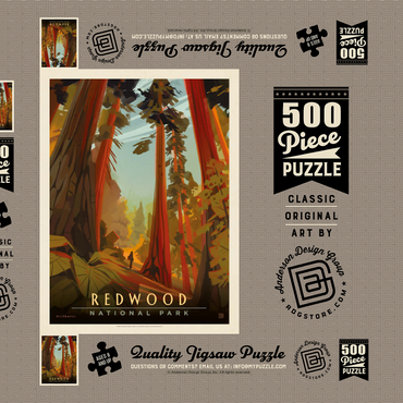 Darstellung des Puzzle Motivs Redwood National Park: Whispering Wind, Vintage Poster 500 Puzzle Schachtel 3D Modell