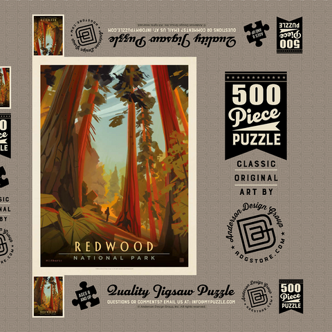 Darstellung des Puzzle Motivs Redwood National Park: Whispering Wind, Vintage Poster Redwood National Park: Whispering Wind, Vintage Poster 500 Puzzle Schachtel 3D Modell