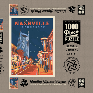 Darstellung des Puzzle Motivs Nashville, TN: Broadway Lights, Vintage Poster 1000 Puzzle Schachtel 3D Modell