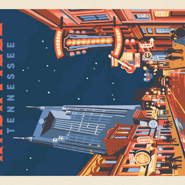 Darstellung des Puzzle Motivs Nashville, TN: Broadway Lights, Vintage Poster 100 Puzzle 3D Modell
