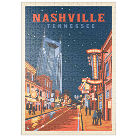 Darstellung des Puzzle Motivs Nashville, TN: Broadway Lights, Vintage Poster - Puzzleteile: 500