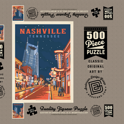 Darstellung des Puzzle Motivs Nashville, TN: Broadway Lights, Vintage Poster Nashville, TN: Broadway Lights, Vintage Poster 500 Puzzle Schachtel 3D Modell