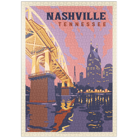 Darstellung des Puzzle Motivs Nashville, TN: Riverfront Evening, Vintage Poster puzzleplate Nashville, TN: Riverfront Evening, Vintage Poster 1000 Puzzle