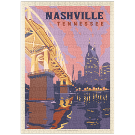 Darstellung des Puzzle Motivs Nashville, TN: Riverfront Evening, Vintage Poster - Puzzleteile: 1000