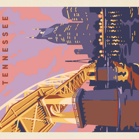 Darstellung des Puzzle Motivs Nashville, TN: Riverfront Evening, Vintage Poster Nashville, TN: Riverfront Evening, Vintage Poster 1000 Puzzle 3D Modell