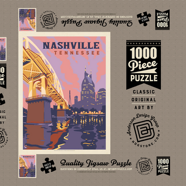 Darstellung des Puzzle Motivs Nashville, TN: Riverfront Evening, Vintage Poster 1000 Puzzle Schachtel 3D Modell