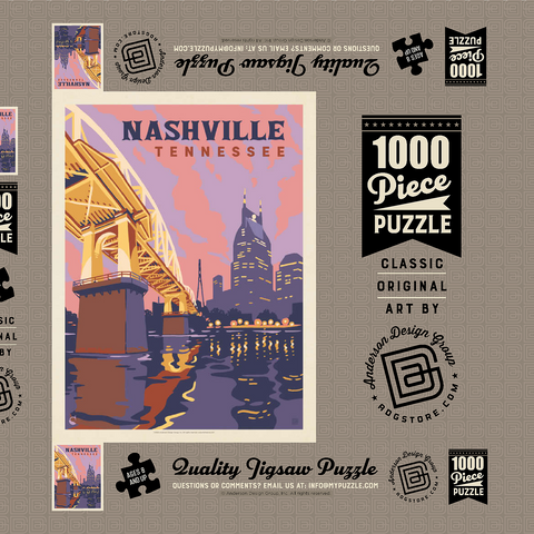 Darstellung des Puzzle Motivs Nashville, TN: Riverfront Evening, Vintage Poster Nashville, TN: Riverfront Evening, Vintage Poster 1000 Puzzle Schachtel 3D Modell