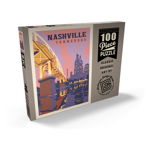 Darstellung des Puzzle Motivs Nashville, TN: Riverfront Evening, Vintage Poster Nashville, TN: Riverfront Evening, Vintage Poster 100 Puzzle Schachtel Ansicht2