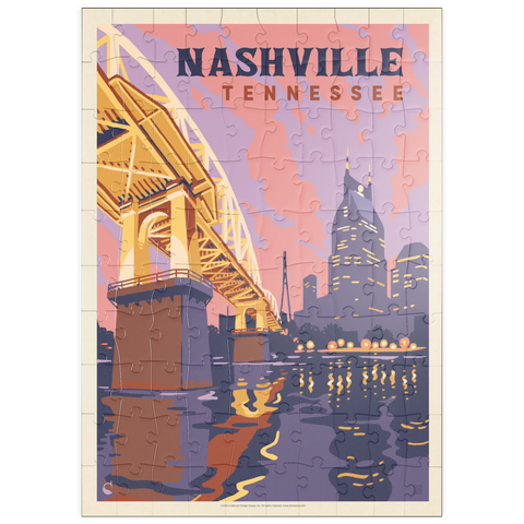 Darstellung des Puzzle Motivs Nashville, TN: Riverfront Evening, Vintage Poster puzzleplate Nashville, TN: Riverfront Evening, Vintage Poster 100 Puzzle