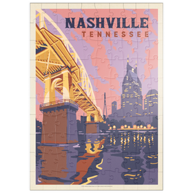 Darstellung des Puzzle Motivs Nashville, TN: Riverfront Evening, Vintage Poster - Puzzleteile: 100