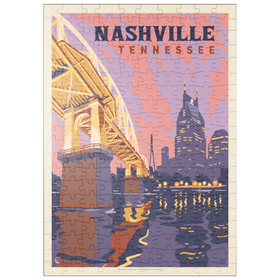 Darstellung des Puzzle Motivs Nashville, TN: Riverfront Evening, Vintage Poster - Puzzleteile: 200