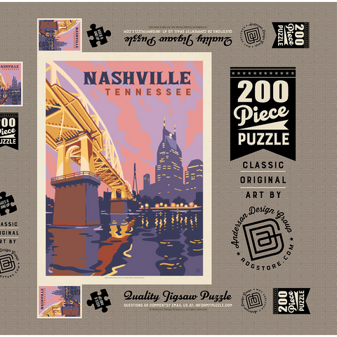 Darstellung des Puzzle Motivs Nashville, TN: Riverfront Evening, Vintage Poster Nashville, TN: Riverfront Evening, Vintage Poster 200 Puzzle Schachtel 3D Modell
