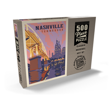 Darstellung des Puzzle Motivs Nashville, TN: Riverfront Evening, Vintage Poster 500 Puzzle Schachtel Ansicht2